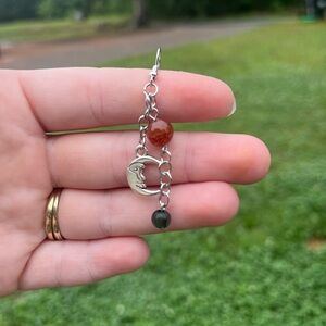 Handmade Carnelian Silver Moon Charm Earrings